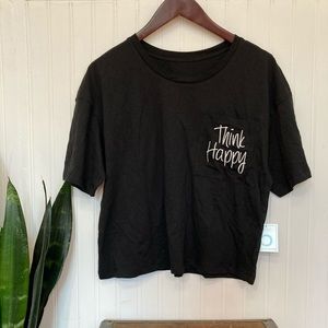 Think Happy Crop Top Tee Shirt Embroidered NWT